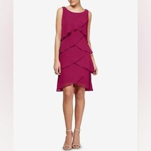SLNY ruffled fushia dress